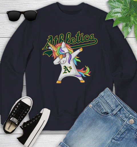 Oakland Athletics MLB Baseball Funny Unicorn Dabbing Sports Youth Sweatshirt 3