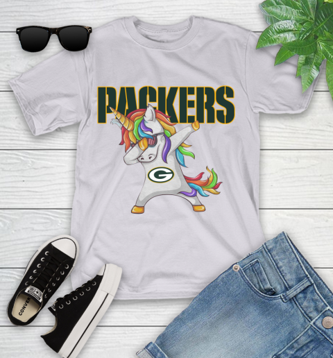 Green Bay Packers NFL Football Funny Unicorn Dabbing Sports Youth T-Shirt 4
