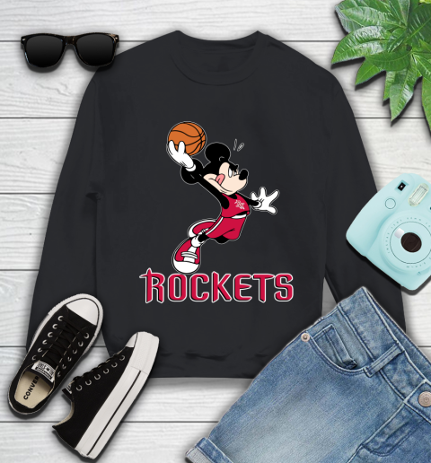 NBA Basketball Houston Rockets Cheerful Mickey Mouse Shirt Youth Sweatshirt