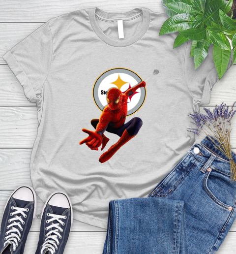 NFL Spider Man Avengers Endgame Football Pittsburgh Steelers Women's T-Shirt