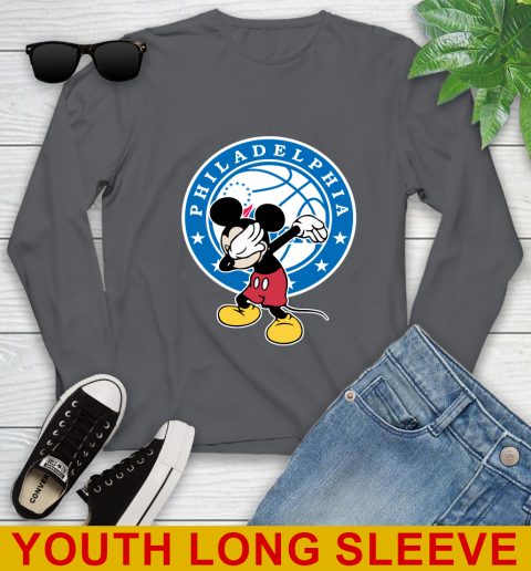 Philadelphia 76ers NBA Basketball Dabbing Mickey Disney Sports Youth Long Sleeve 9