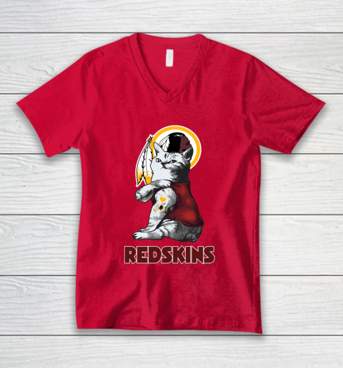 NFL Football My Cat Loves Washington Redskins V-Neck T-Shirt 6
