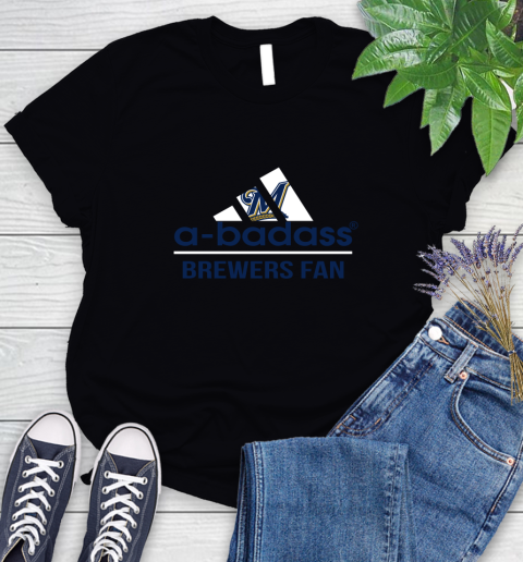 MLB A Badass Milwaukee Brewers Fan Adidas Baseball Sports Women's T-Shirt