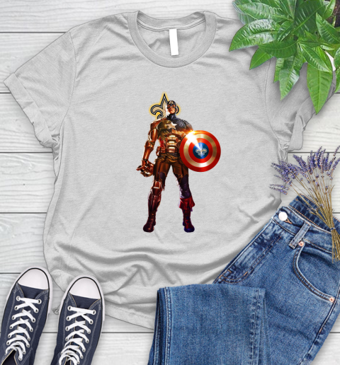 NFL Captain America Marvel Avengers Endgame Football Sports New Orleans Saints Women's T-Shirt