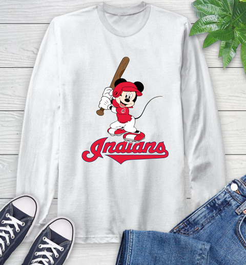 MLB Baseball Cleveland Indians Cheerful Mickey Mouse Shirt Long Sleeve T-Shirt 2