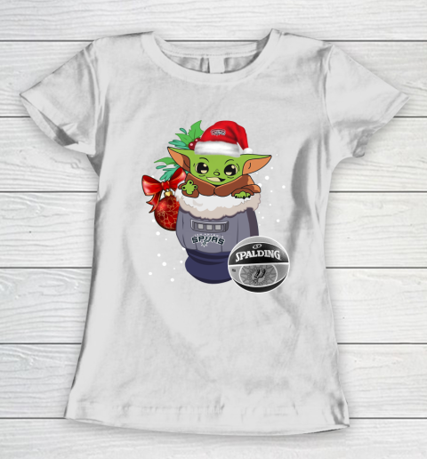 San Antonio Spurs Christmas Baby Yoda Star Wars Funny Happy NBA Women's T-Shirt 3