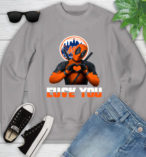 MLB New York Mets Deadpool Love You Fuck You Baseball Sports Youth Sweatshirt 3
