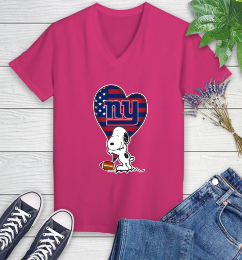 New York Giants NFL Football The Peanuts Movie Adorable Snoopy Women's V-Neck T-Shirt 9