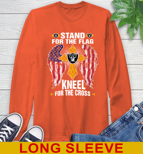 NFL Football Oakland Raiders Stand For Flag Kneel For The Cross Shirt Long Sleeve T-Shirt 4
