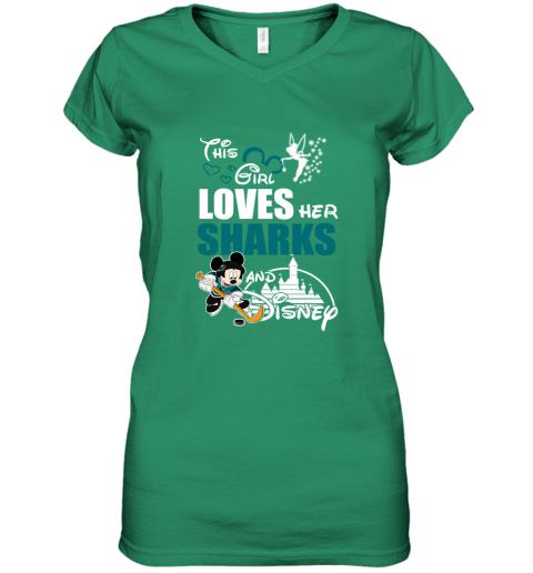 Girl Love Her SAN JOSE SHARKS And Mickey Disney trt5 girl love her san jose sharks and mickey disney women v neck t shirt 39 front irish green