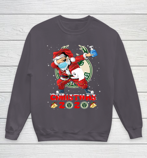 Milwaukee Bucks Funny Santa Claus Dabbing Christmas 2020 NBA Youth Sweatshirt 5