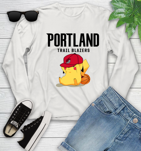 NBA Pikachu Basketball Sports Portland Trail Blazers Youth Long Sleeve 12