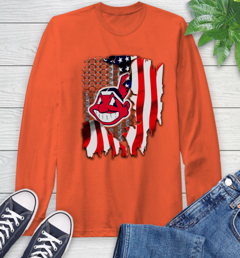 Cleveland Indians MLB Baseball American Flag Long Sleeve T-Shirt 4