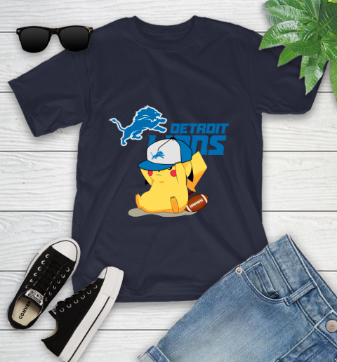 NFL Pikachu Football Sports Detroit Lions Youth T-Shirt 3