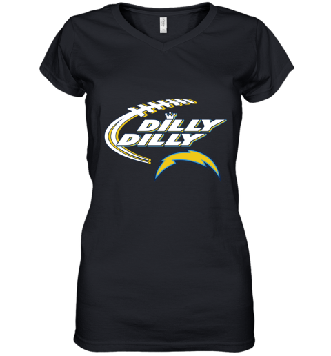 NFL Los Angeles Chargers Dilly Dilly Football Sports AMxw7U6Q0wv women v neck t shirt 39 95 151514 front black