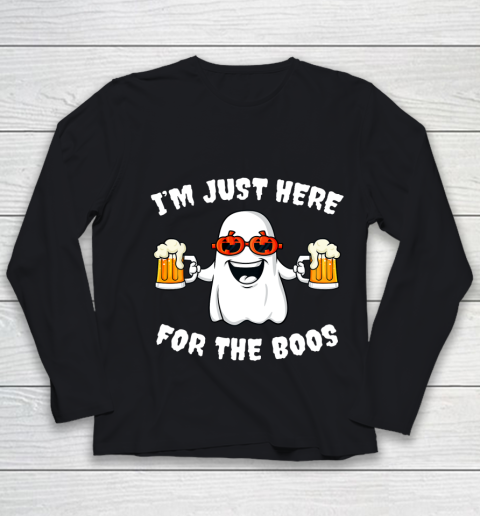 Halloween Im Just Here For The Boos Funny Ghost Holding Beer Youth Long Sleeve
