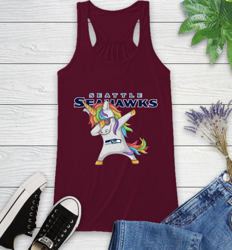 Seattle Seahawks NFL Football Funny Unicorn Dabbing Sports Racerback Tank 3