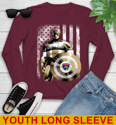 Florida Panthers NHL Hockey Captain America Marvel Avengers American Flag Shirt Youth Long Sleeve 6