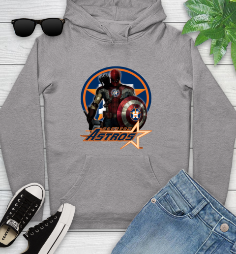 MLB Captain America Thor Spider Man Hawkeye Avengers Endgame Baseball Houston Astros Youth Hoodie 6