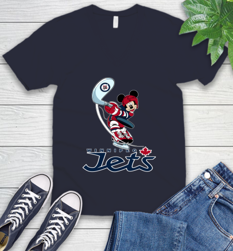 NHL Hockey Winnipeg Jets Cheerful Mickey Mouse Shirt V-Neck T-Shirt 3