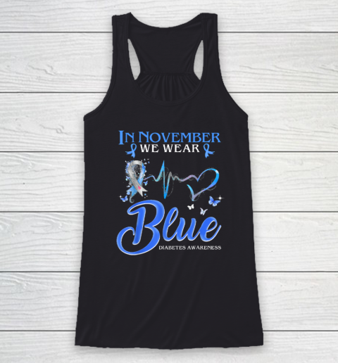 In November We Wear Blue Heartbeat Diabetes Awareness Racerback Tank