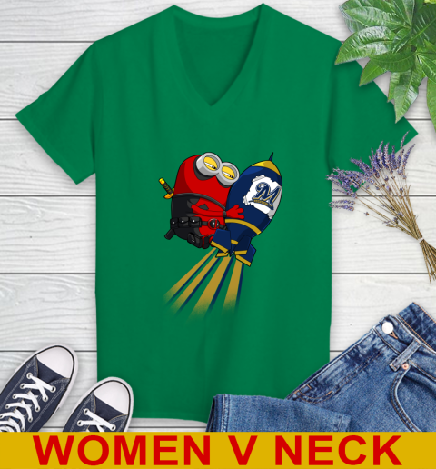 MLB Baseball Milwaukee Brewers Deadpool Minion Marvel Shirt Women's V-Neck T-Shirt 6 MLB Baseball Milwaukee Brewers Deadpool Minion Marvel Shirt Women's V-Neck T-Shirt - Image 6