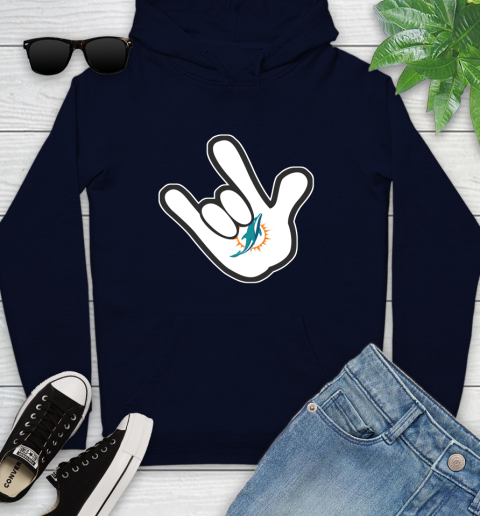 Miami Dolphins NFL Football Mickey Rock Hand Disney Youth Hoodie 4