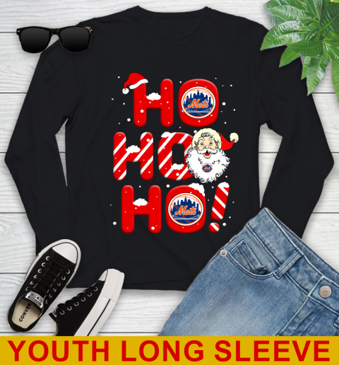 New York Mets MLB Baseball Ho Ho Ho Santa Claus Merry Christmas Shirt Youth Long Sleeve