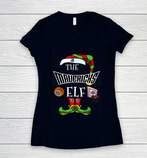 Dallas Mavericks Christmas ELF Funny NBA Women's V-Neck T-Shirt 2