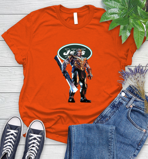 NFL Thanos Gauntlet Avengers Endgame Football New York Jets Women's T-Shirt 4