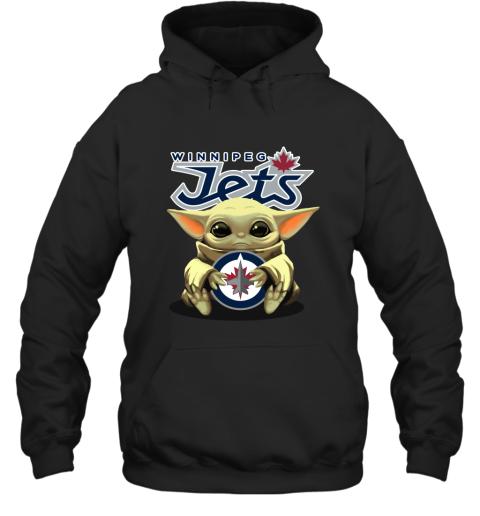 Baby Yoda Hugs The Winnipeg Jets Ice Hockey Hoodie