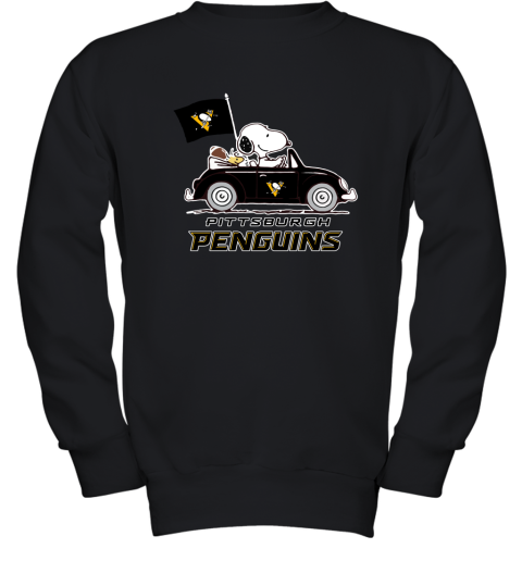 Snoopy And Woodstock Ride The Pittsburg Peguins Car NHL Youth Sweatshirt
