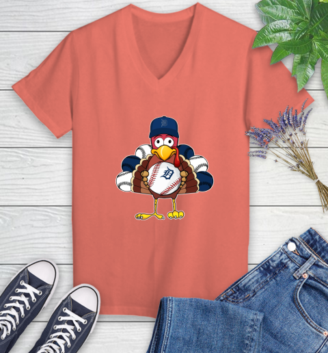 Detroit Tigers Turkey thanksgiving Women's V-Neck T-Shirt 6
