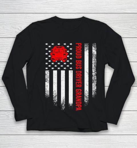 GrandFather gift shirt Vintage USA American Flag Proud School Bus Driver Grandpa T Shirt Youth Long Sleeve