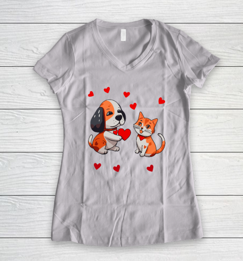 A Dog That Offers A Red Heart For Me A Cat On A Valentine Women's V-Neck T-Shirt