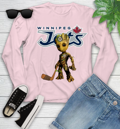 Winnipeg Jets NHL Hockey Groot Marvel Guardians Of The Galaxy Youth Long Sleeve 10