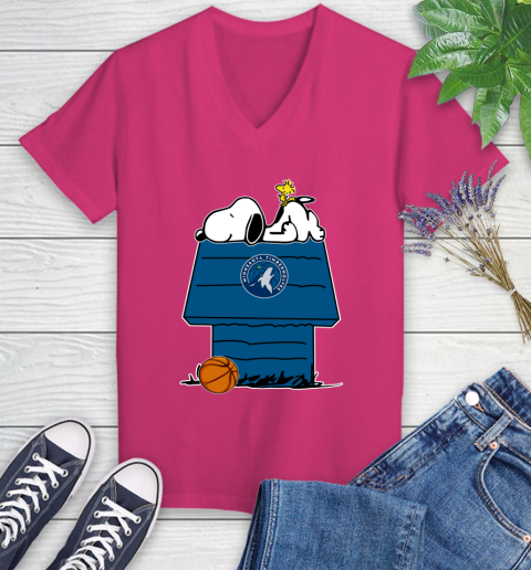 Minnesota Timberwolves NBA Basketball Snoopy Woodstock The Peanuts Movie Women's V-Neck T-Shirt 9