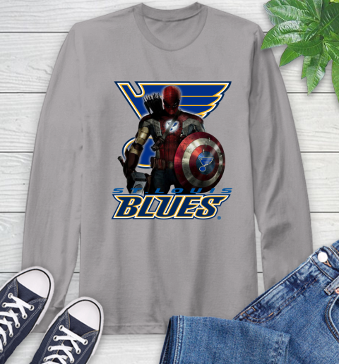 NHL Captain America Thor Spider Man Hawkeye Avengers Endgame Hockey St.Louis Blues Long Sleeve T-Shirt 6