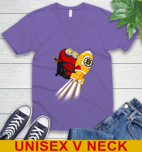 NHL Hockey Boston Bruins Deadpool Minion Marvel Shirt V-Neck T-Shirt 8