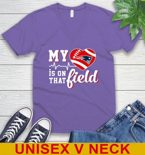 NFL My Heart Is On That Field Football Sports New England Patriots V-Neck T-Shirt 8