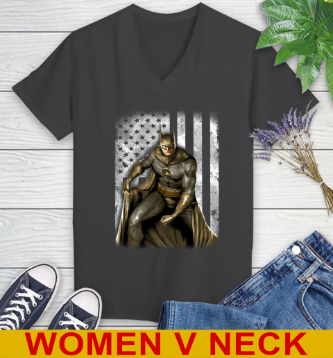 Anaheim Ducks NHL Hockey Batman DC American Flag Shirt Women's V-Neck T-Shirt 8