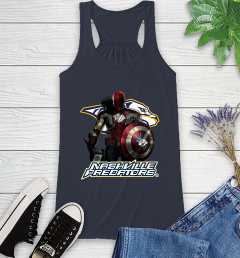 NHL Captain America Thor Spider Man Hawkeye Avengers Endgame Hockey Nashville Predators Racerback Tank 12