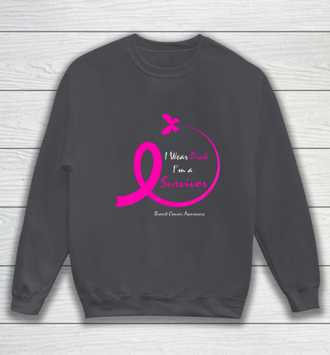 Womens Butterfly I Wear Pink I m A Survivor Breast Cancer Awareness Sweatshirt 4