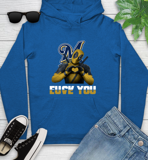 MLB Milwaukee Brewers Deadpool Love You Fuck You Baseball Sports Youth Hoodie 11