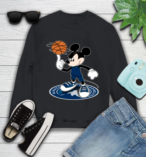 NBA Basketball Minnesota Timberwolves Cheerful Mickey Disney Shirt Youth Sweatshirt