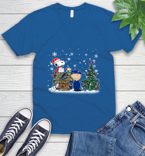 NHL Tampa Bay Lightning Snoopy Charlie Brown Woodstock Christmas Stanley Cup Hockey V-Neck T-Shirt 5