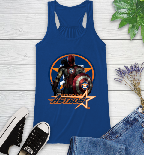 MLB Captain America Thor Spider Man Hawkeye Avengers Endgame Baseball Houston Astros Racerback Tank 9
