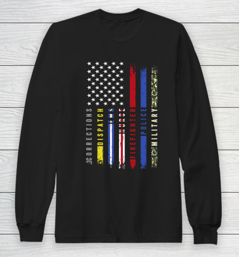 Thin Blue Line First Responders Hero Flag USA Salute Long Sleeve T-Shirt