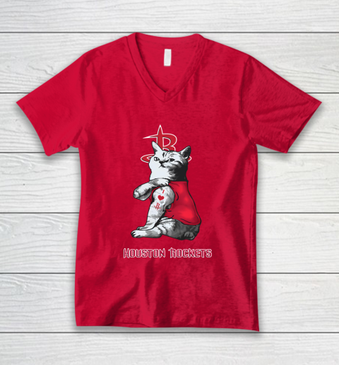 NBA Basketball My Cat Loves Houston Rockets V-Neck T-Shirt 6
