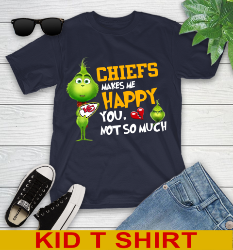 NFL Kansas City Chiefs Makes Me Happy You Not So Much Grinch Football Sports Youth T-Shirt 2